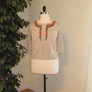 Chico's Tan Linen Blend Beaded Cardigan NWOT